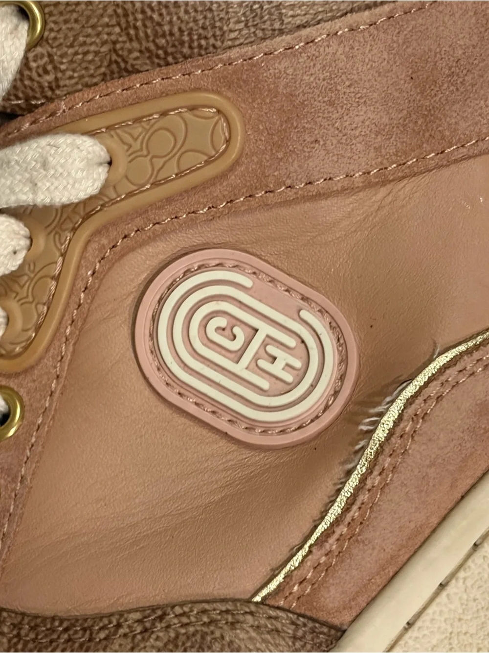 COACH Women's Size 7.5 High Top Sneaker Mushroom Oat Pink Color